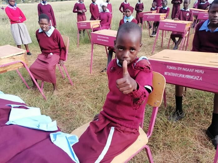 Kirukire primary school. Hon. Bishop Kawira Mwangaza donates furniture & uniforms