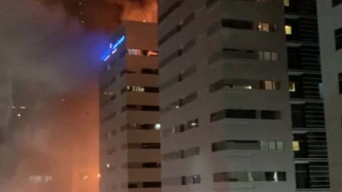 Massive fire breaks out in a building in Abu Dhabi.