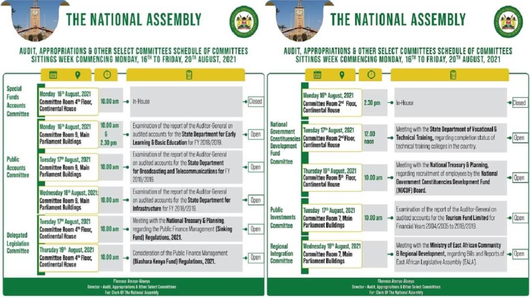 This Week’s Meetings of the Audit, Appropriations and other Select Committees